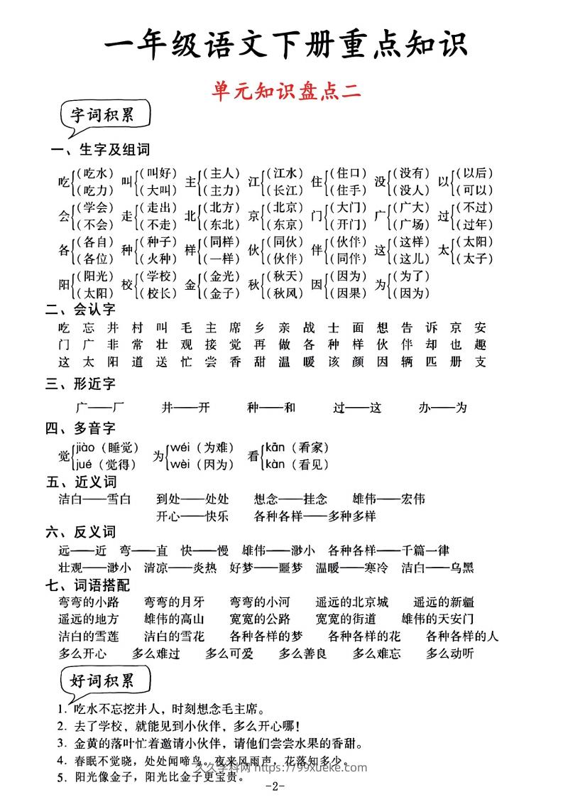 图片[2]-一年级语文单元知识盘点-久久学科网