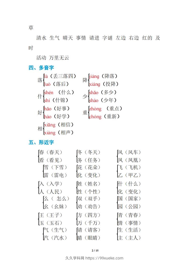 图片[2]-语文一年级下册期中复习知识要点-久久学科网