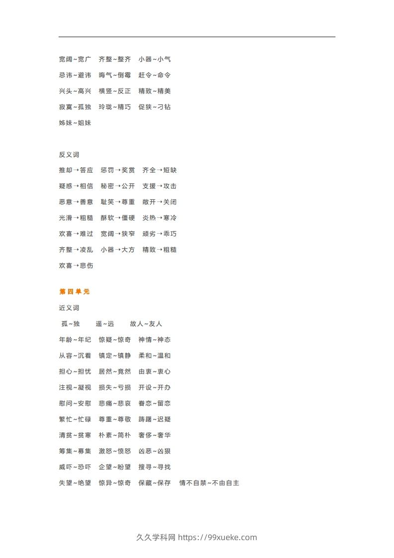 图片[2]-五年级语文下册近义词反义词汇总（部编版）-久久学科网