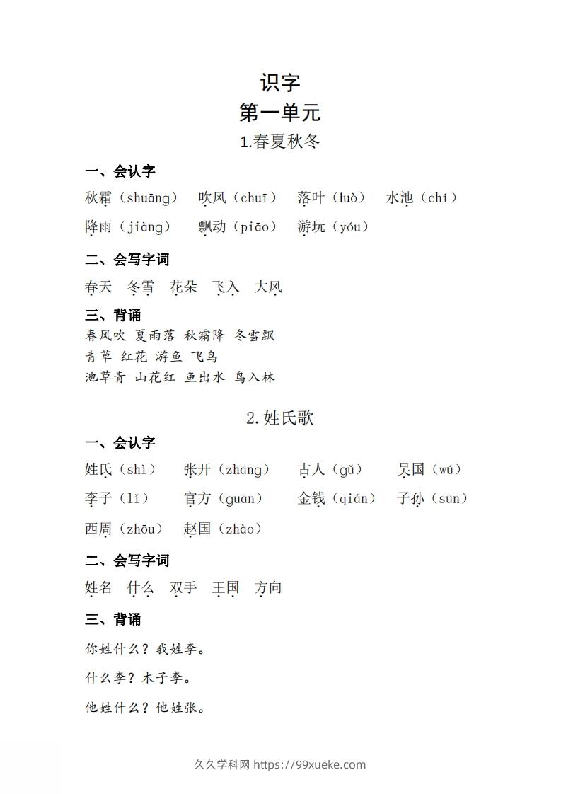 一下语每课+单元考点梳理汇总：常考+易错+积累19页-久久学科网