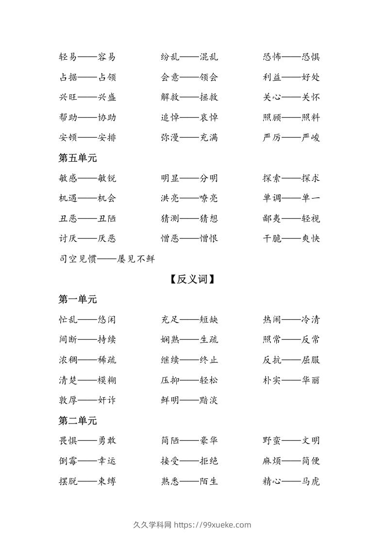 图片[2]-六年级语文下册复习资料近义词和反义词（部编版）-久久学科网