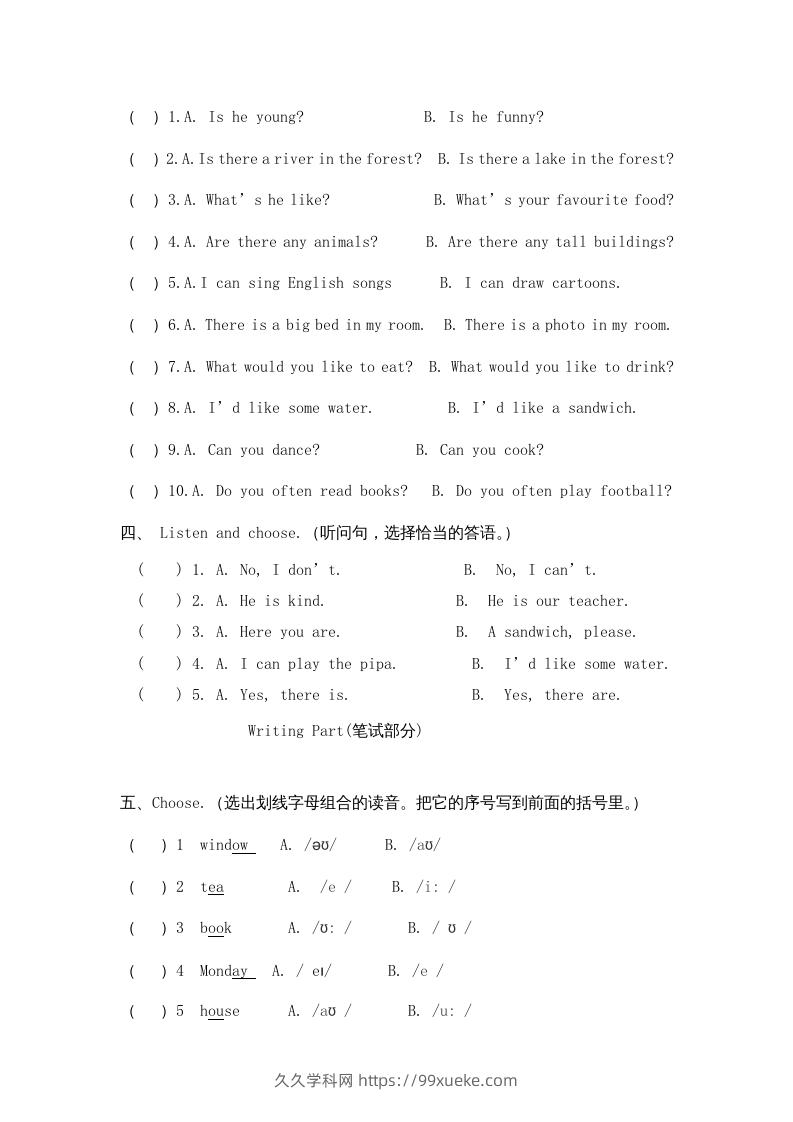 图片[2]-五年级英语下册期末测试卷6（人教PEP版）-久久学科网