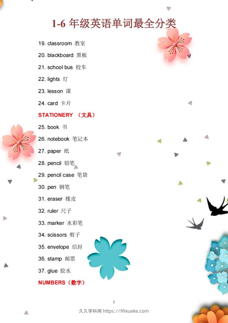 图片[2]-【小学英语】1至6年级英语单词最全分类-久久学科网