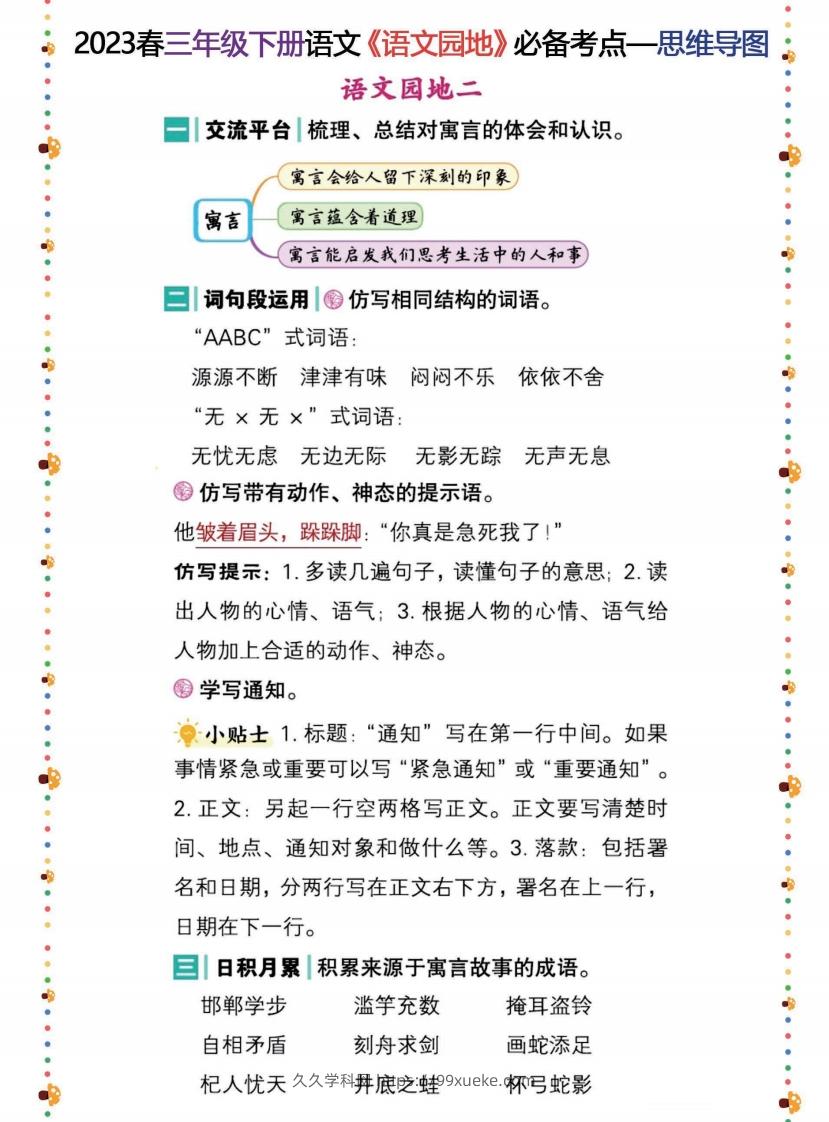 图片[2]-2023春三年级下册语文《语文园地》必备考点—思维导图-久久学科网