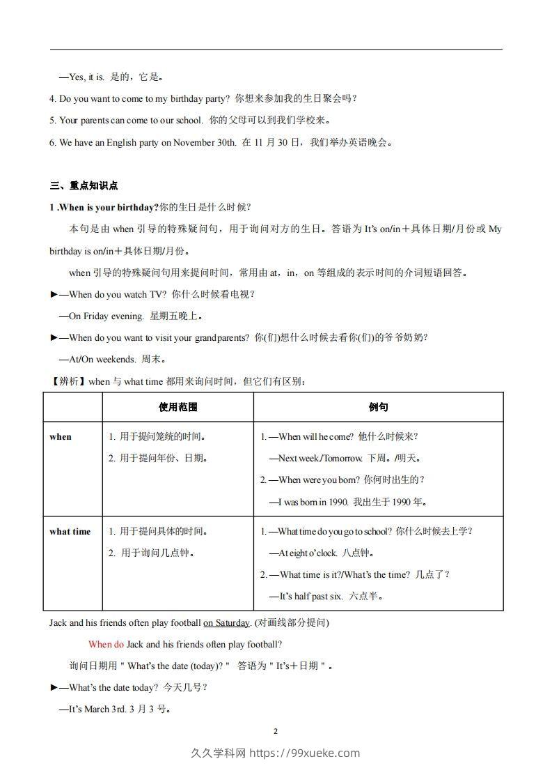 图片[2]-人教版英语七年级上Unit8Whenisyourbirthday？知识点_-久久学科网