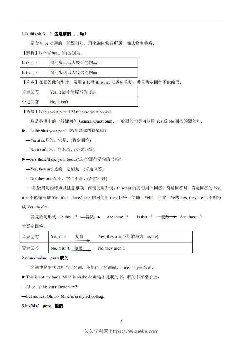 图片[2]-人教版英语七年级上Unit3Isthisyourpencil？知识点_-久久学科网