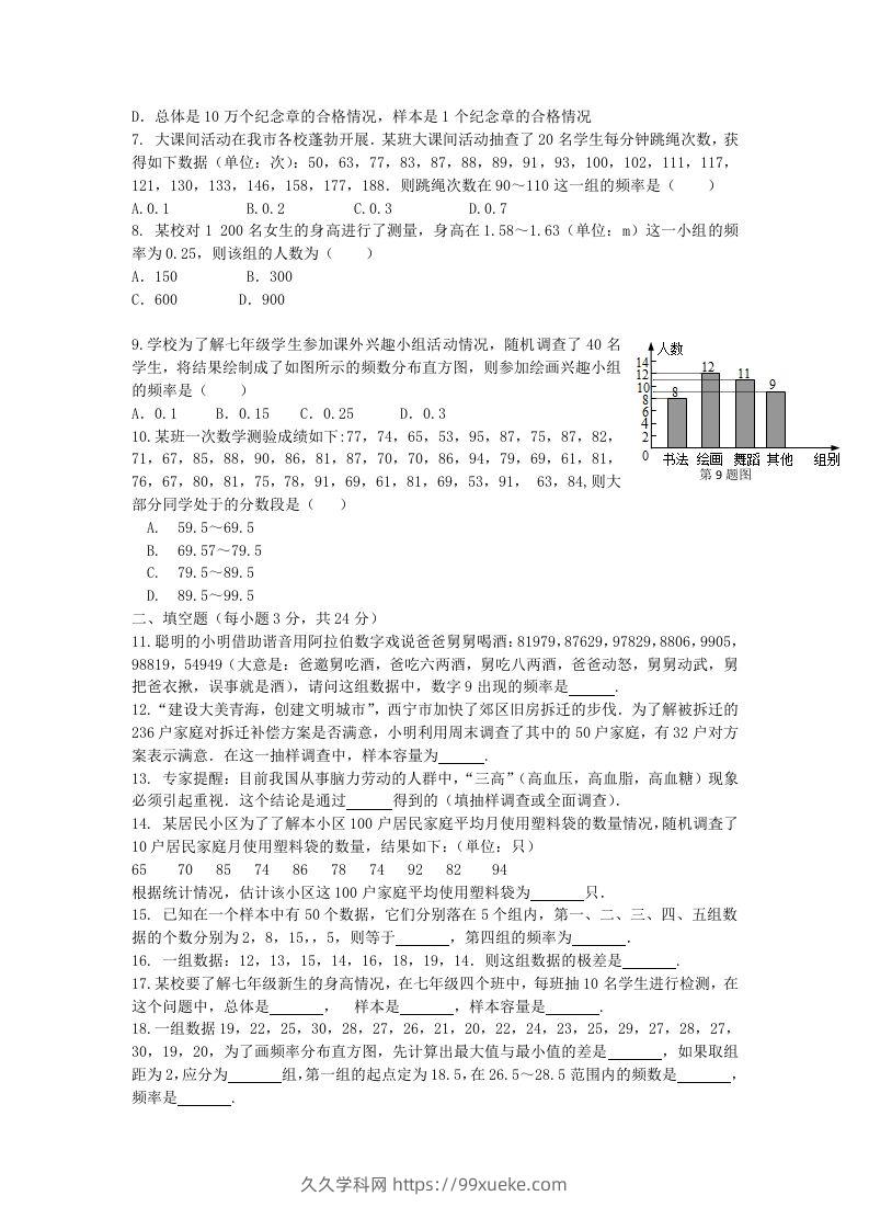 图片[2]-七年级下册数学第十章试卷及答案人教版(Word版)-久久学科网