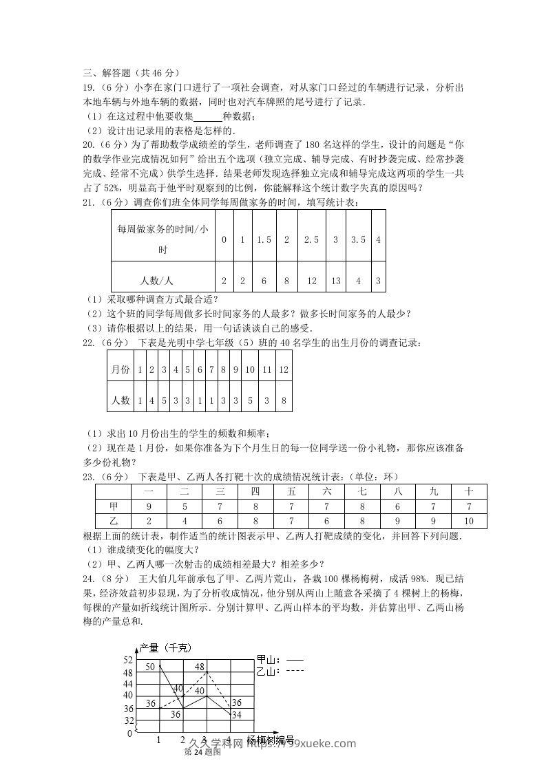 图片[3]-七年级下册数学第十章试卷及答案人教版(Word版)-久久学科网