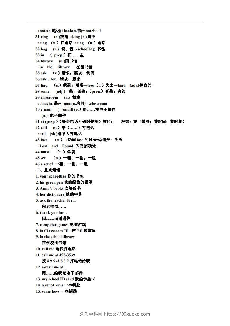 图片[2]-3.人教版七年级上英语Unit3复习提纲-久久学科网