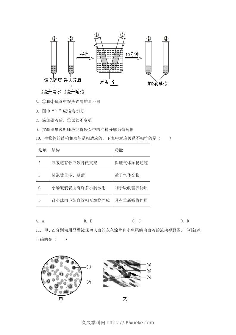 图片[3]-2024年吉林长春中考生物试题及答案(Word版)-久久学科网