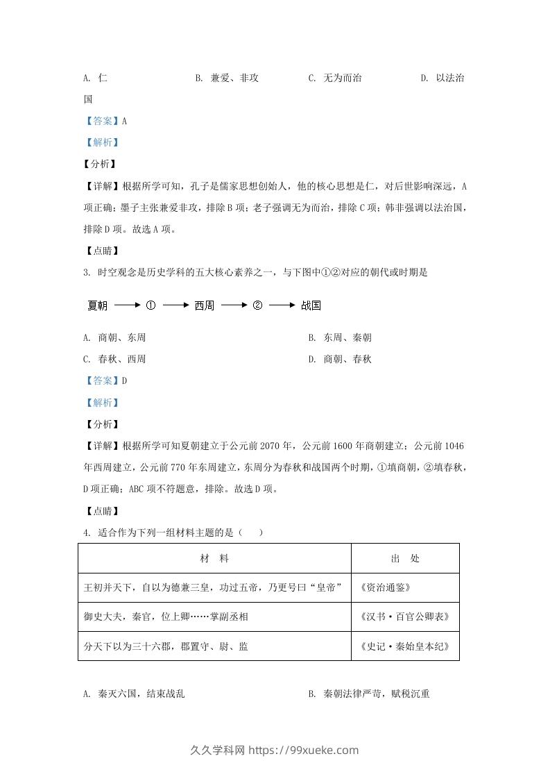 图片[2]-2021-2022学年山东省济南东南片区九年级上学期历史期末试题及答案(Word版)-久久学科网