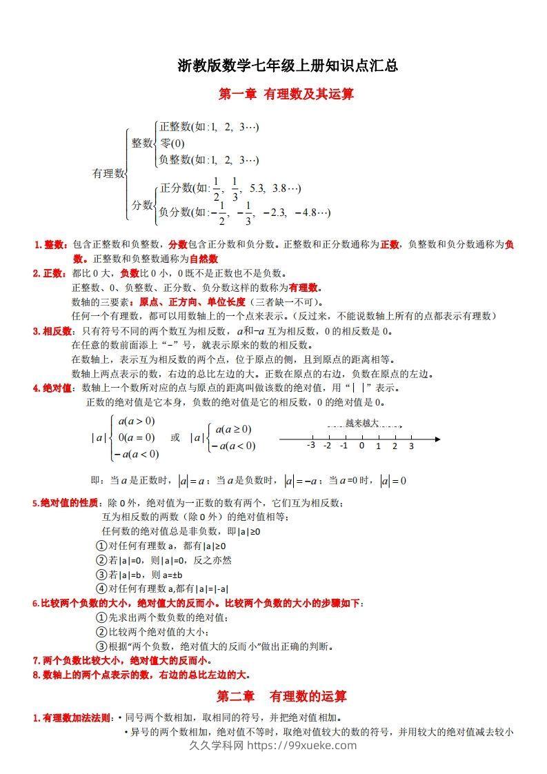 浙教版数学七年级上知识点总结(1)-久久学科网