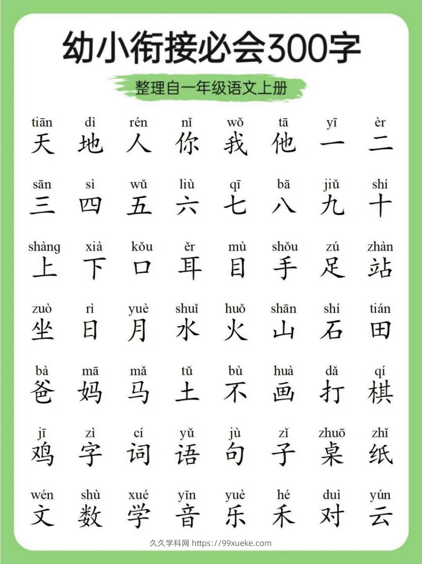 幼小衔接必会300字-久久学科网