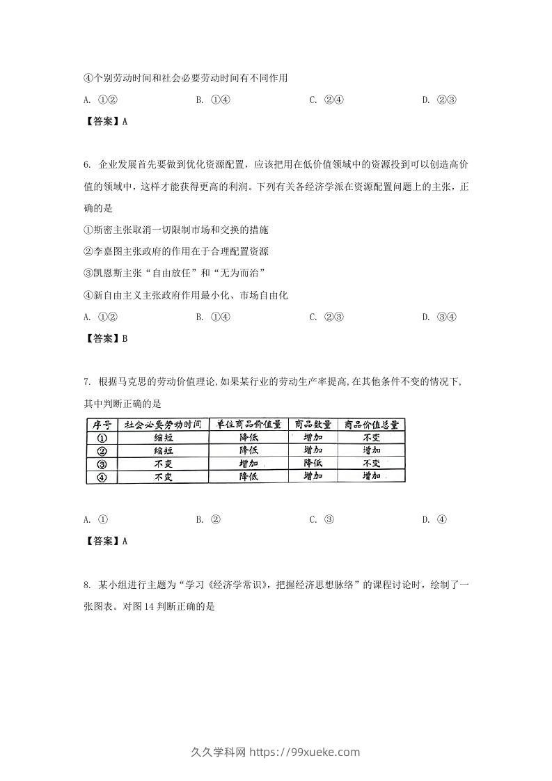 图片[3]-2019-2020年北京市房山区高二政治下学期期末试题及答案(Word版)-久久学科网