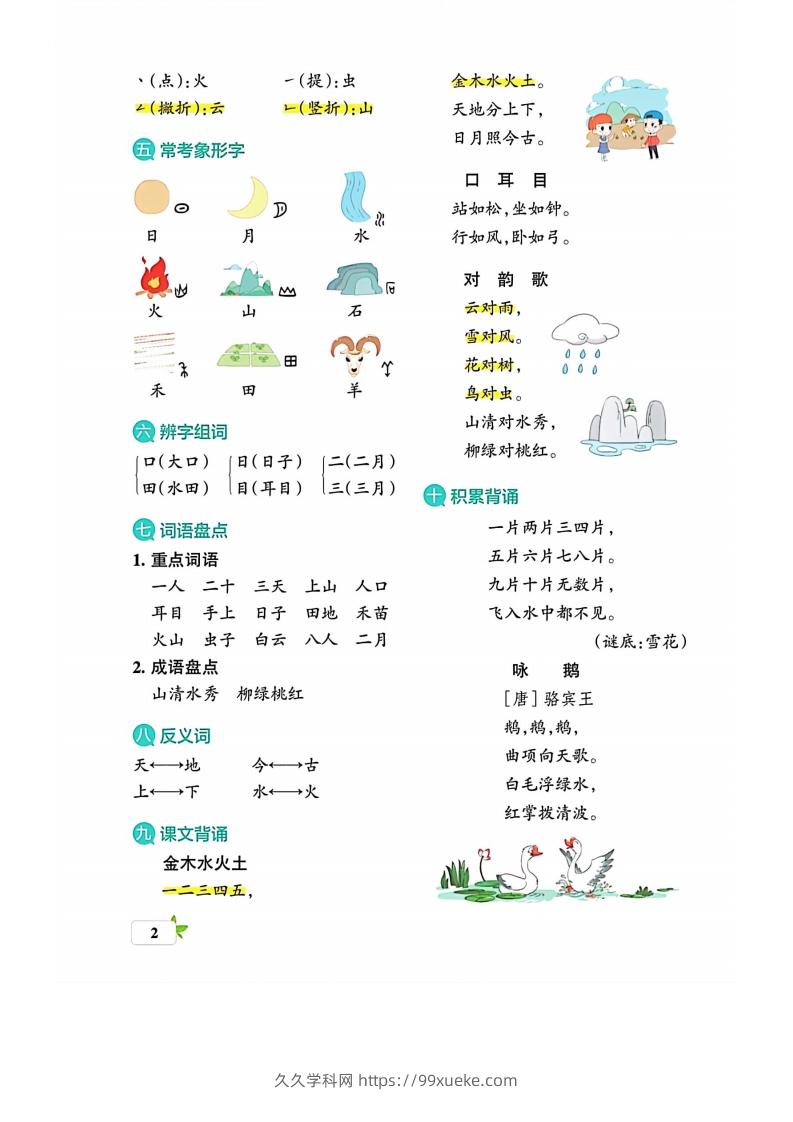 图片[2]-一上语文必考梳理-久久学科网