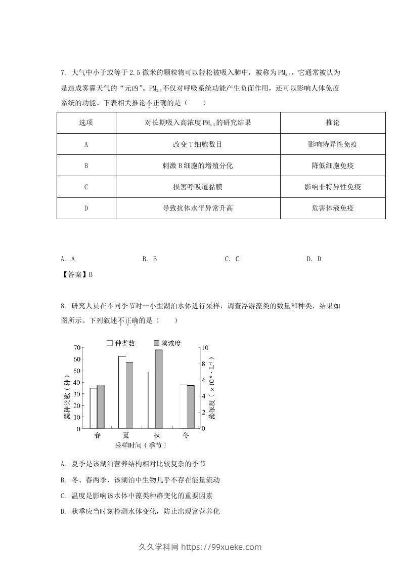 图片[3]-2019-2020年北京市通州区高二生物下学期期末试题及答案(Word版)-久久学科网