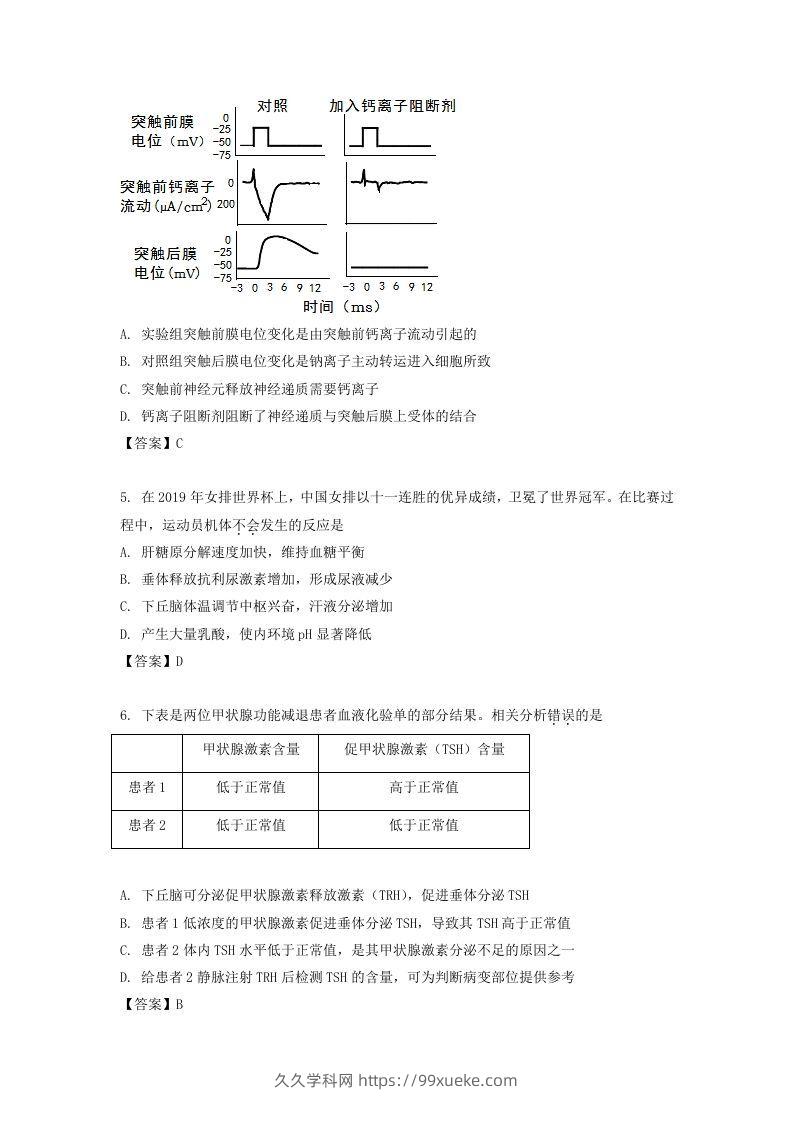 图片[2]-2019-2020年北京市西城区高二生物上学期期末试题及答案(Word版)-久久学科网