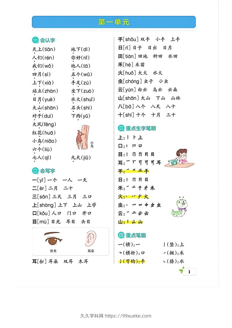 一上语文必考梳理-久久学科网