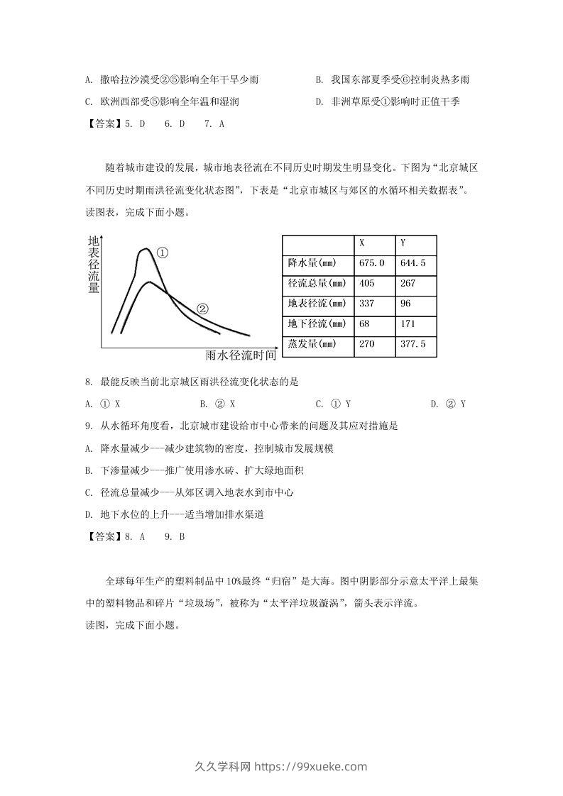 图片[3]-2019-2020年北京市怀柔区高二地理上学期期末试题及答案(Word版)-久久学科网