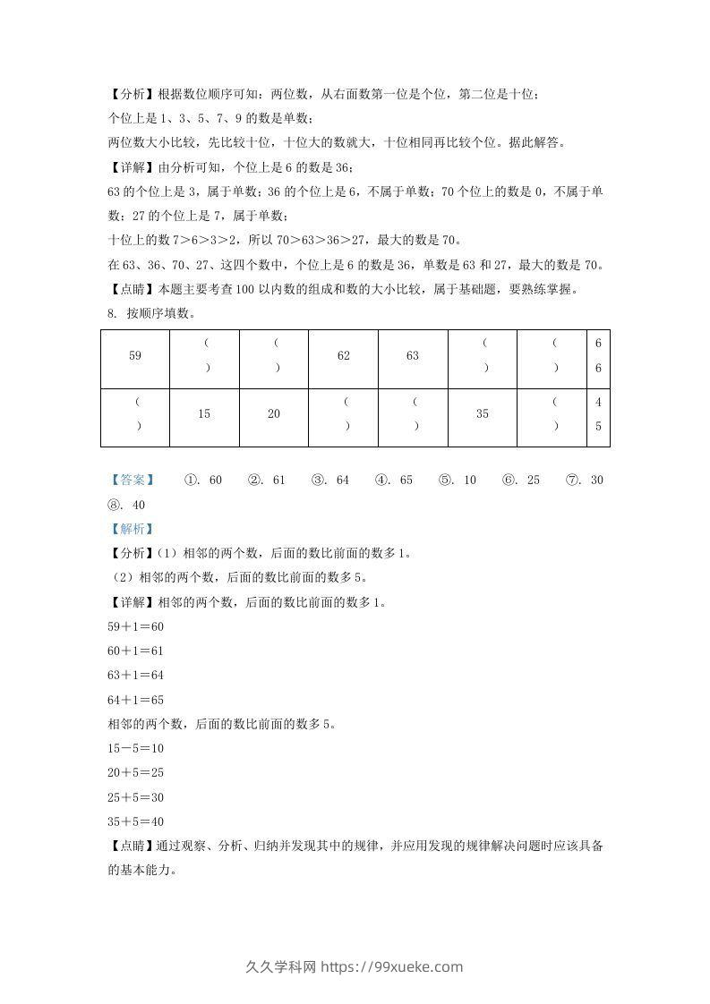 图片[3]-2020-2021学年江苏省徐州市铜山区一年级下册数学期中试题及答案(Word版)-久久学科网