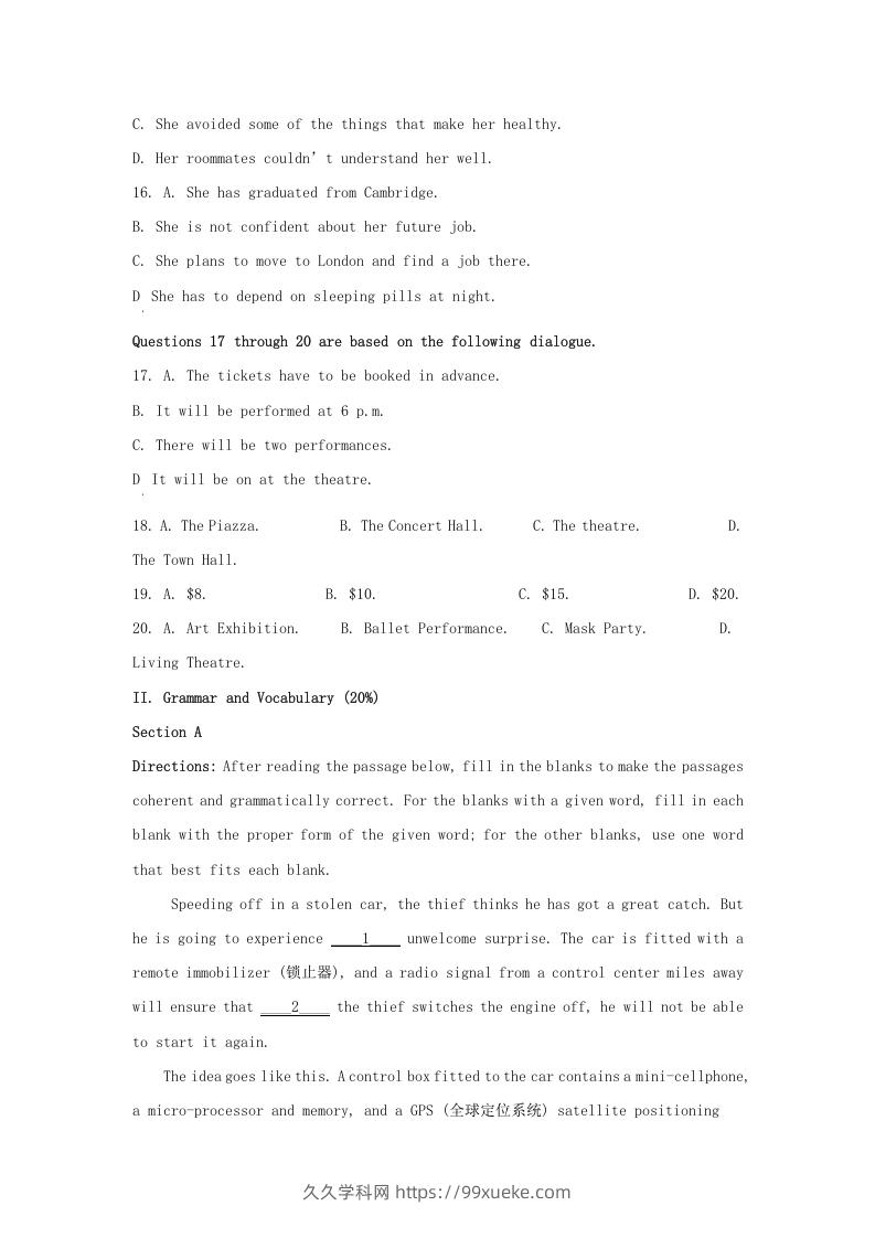 图片[3]-2021-2022学年上海市金山区高三上学期期中英语试题及答案(Word版)-久久学科网