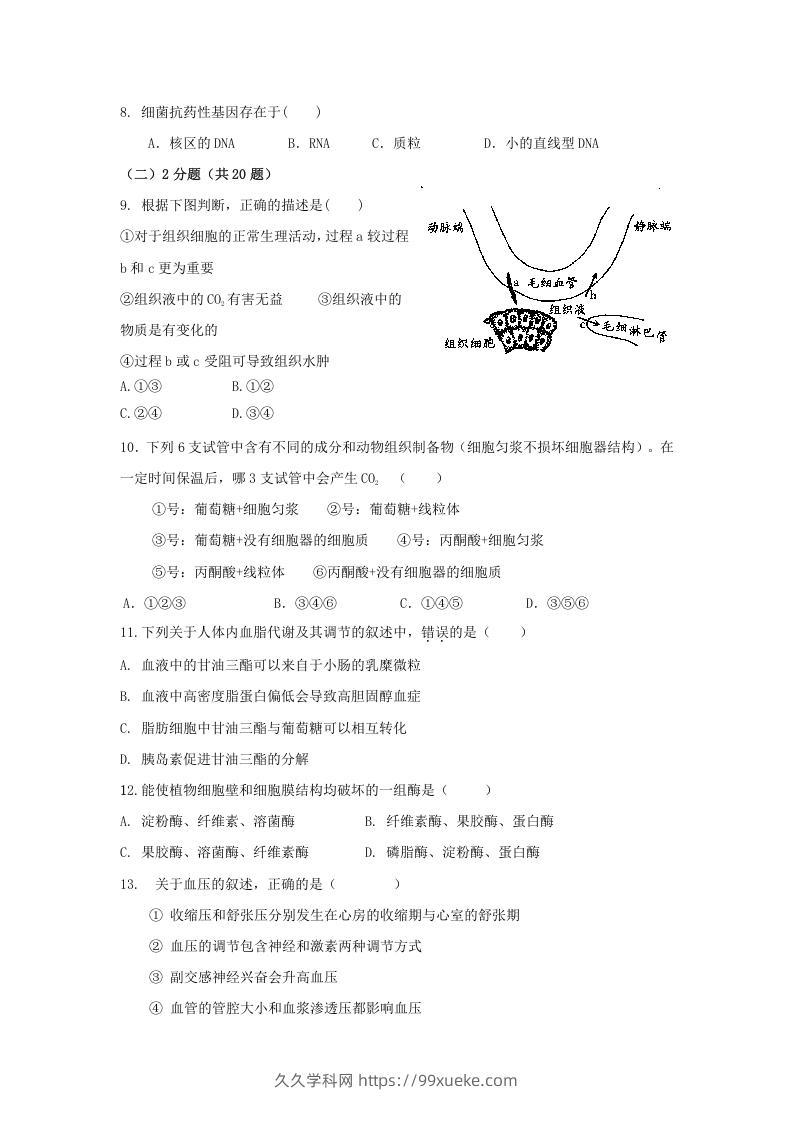 图片[2]-2010年上海高三部分重点中学二次联考生物真题及答案(Word版)-久久学科网