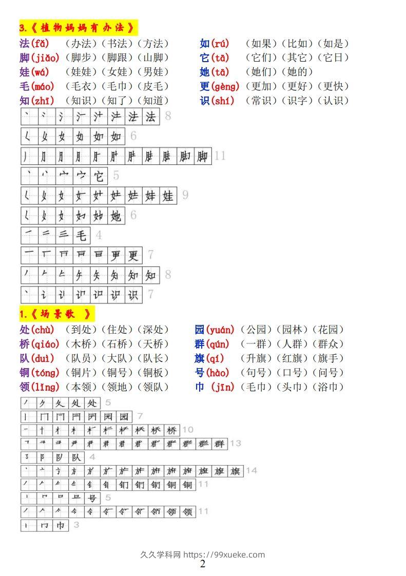 图片[2]-二上语文《生字拼音、笔顺、组词》-久久学科网