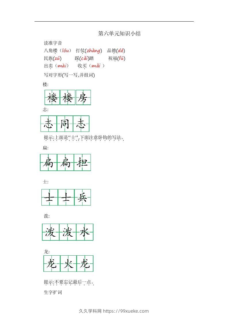 二上语文第六单元知识重点-久久学科网