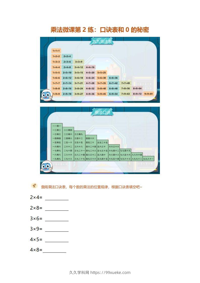 二上数学乘法打卡第二天：口诀表和的秘密-久久学科网