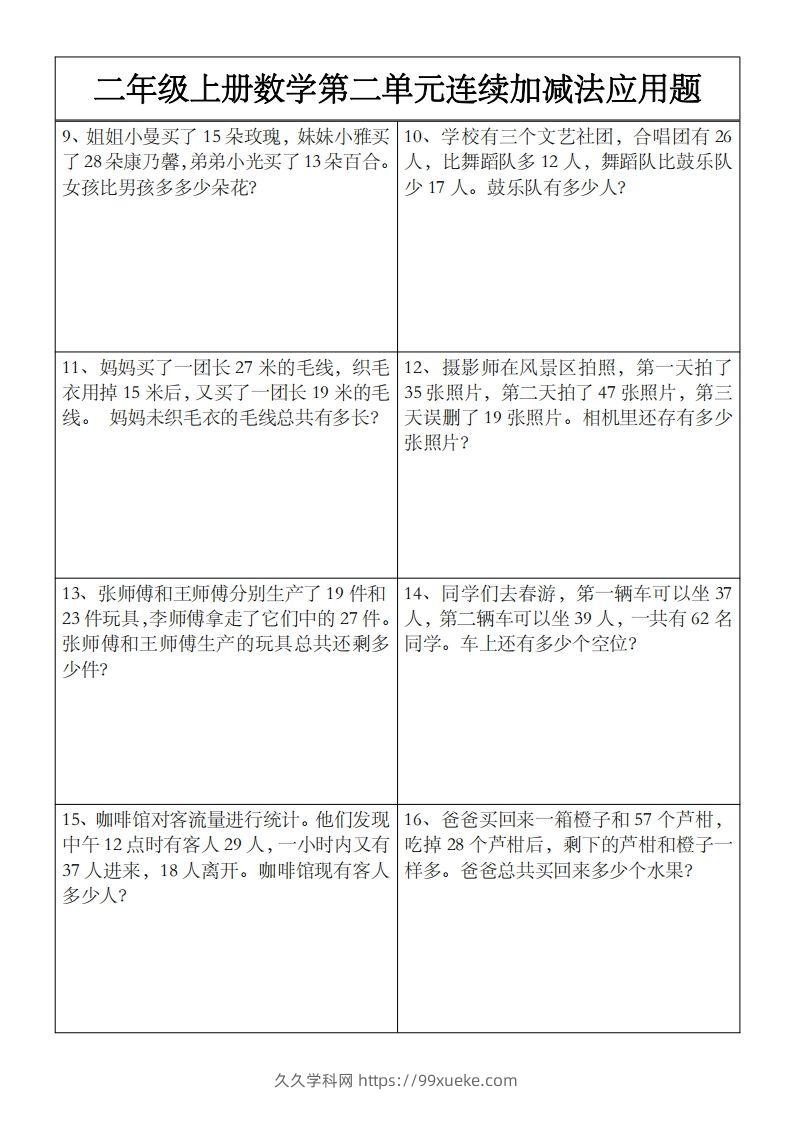 图片[2]-二上数学第二单元以内数连续加减法应用题-久久学科网