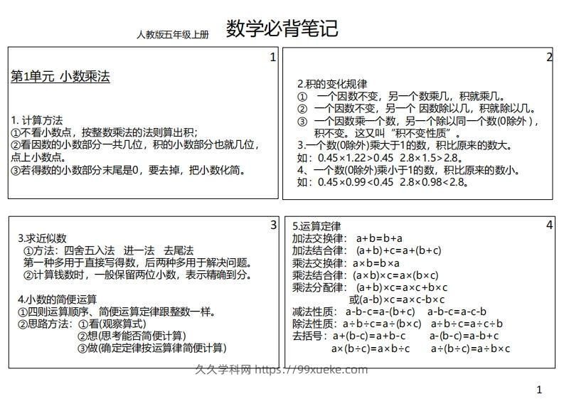 【人教五年级】数学上册必背笔记-久久学科网