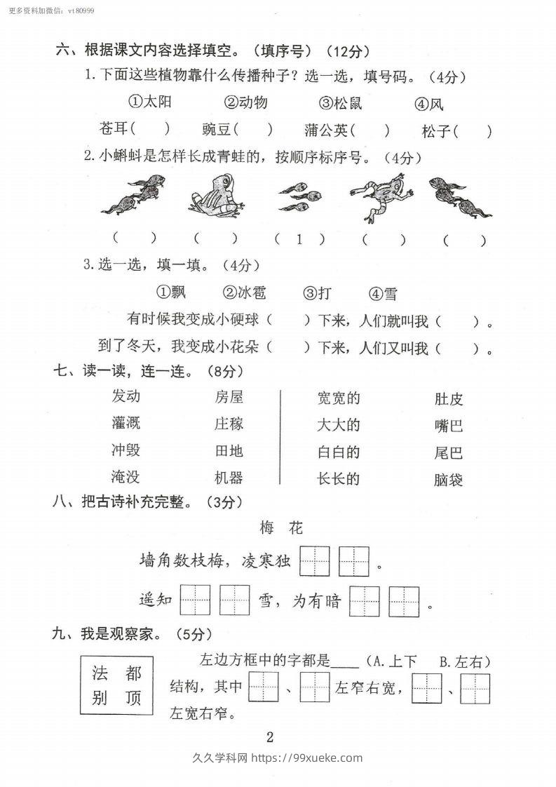 图片[2]-二上语文第一单元真题卷-久久学科网