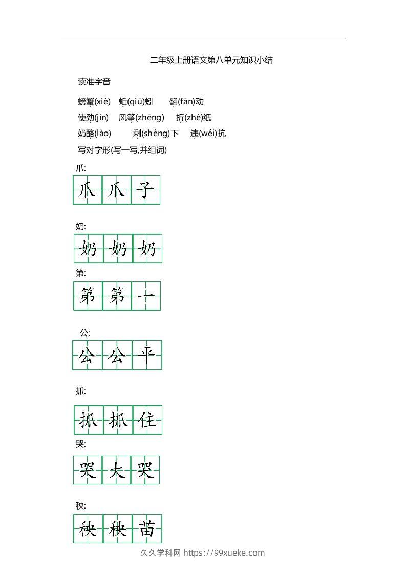 二上语文第八单元知识重点-久久学科网