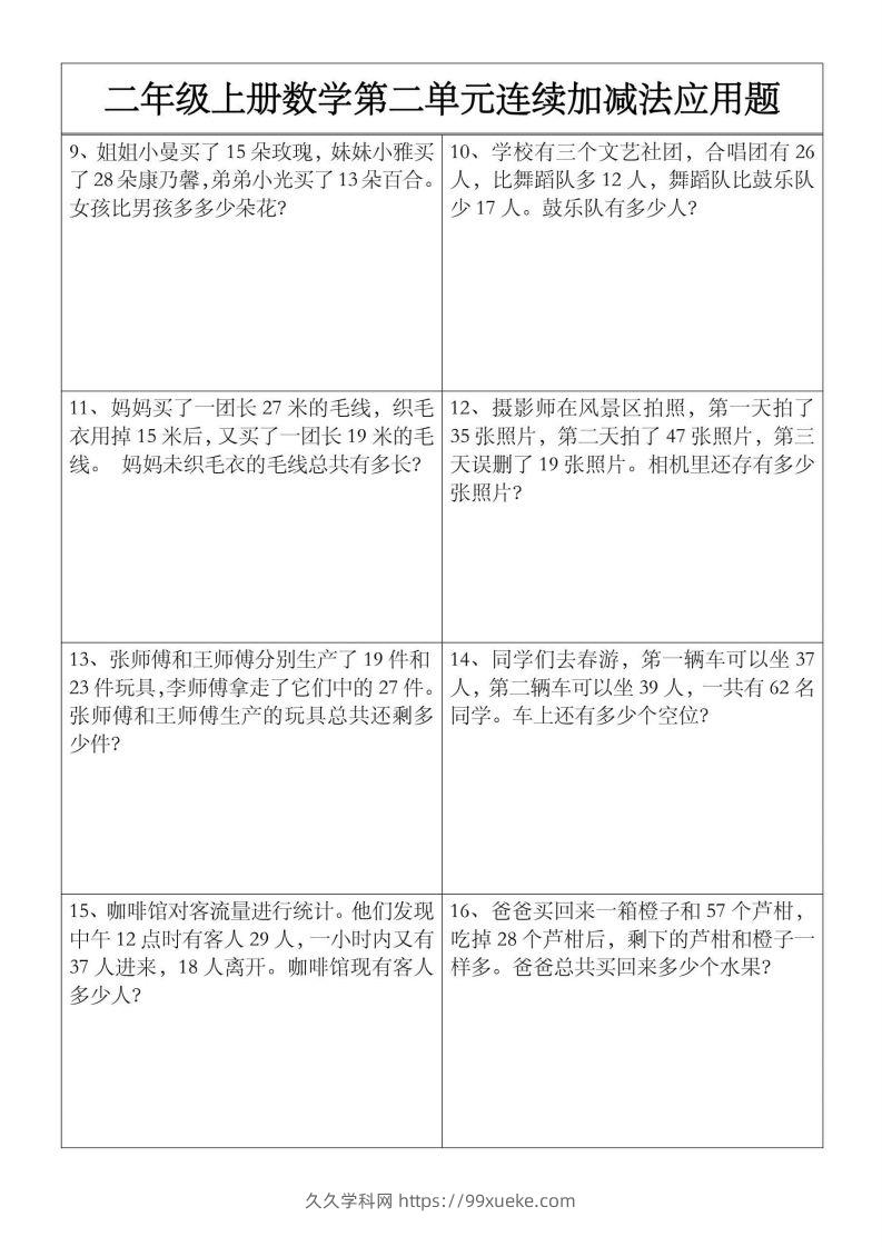 图片[2]-二上数学【第二单元】连续加减法应用题-久久学科网