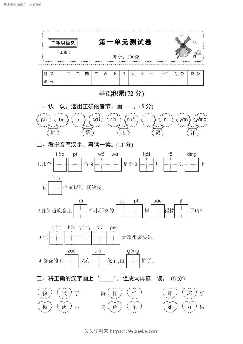 二上语文第一单元综合测试卷-久久学科网