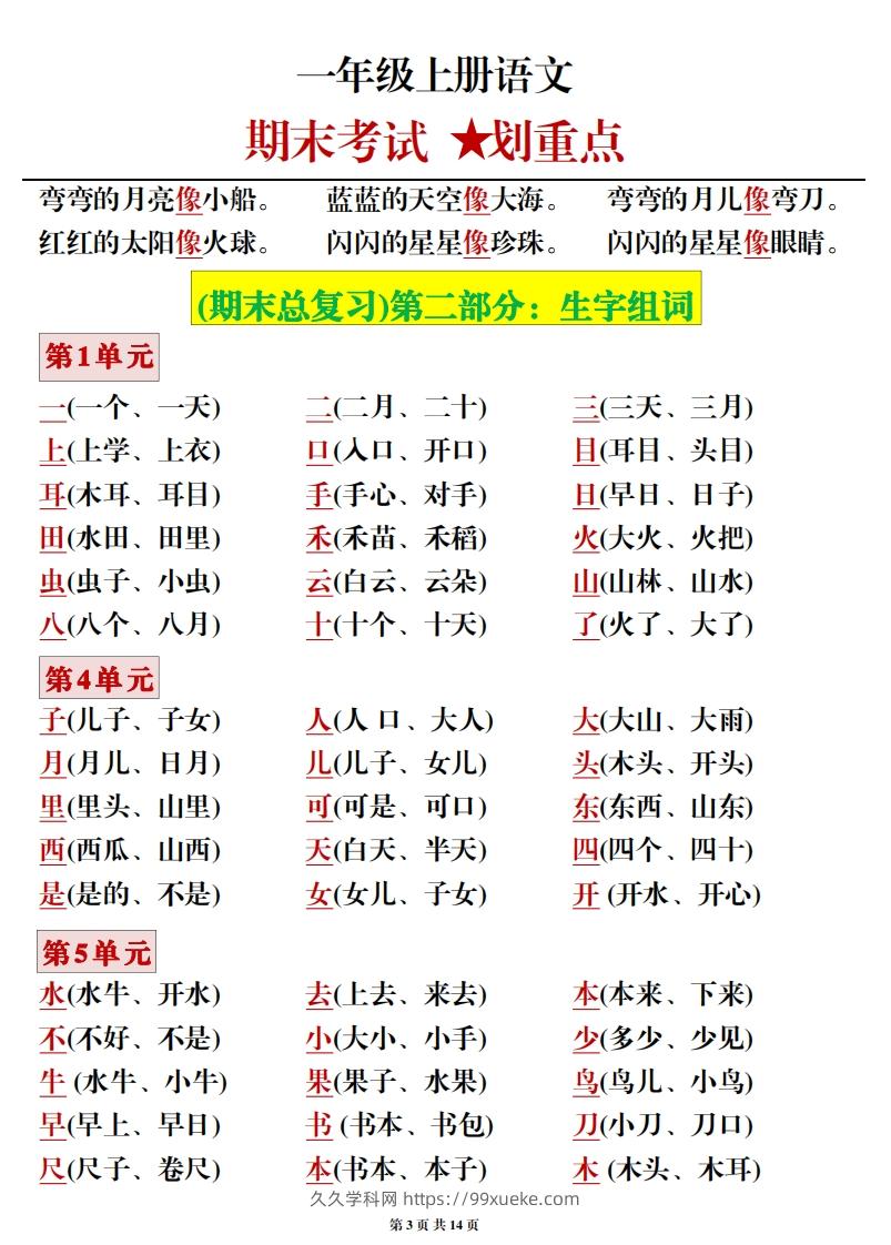 图片[3]-一年级上册语文期末考试划重点-久久学科网