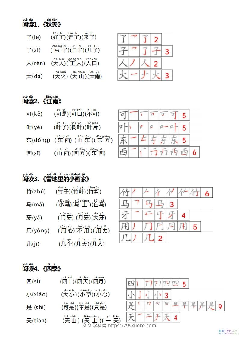 图片[2]-【24新版】一上语文课课贴（生字笔顺、拼音、组词）-久久学科网