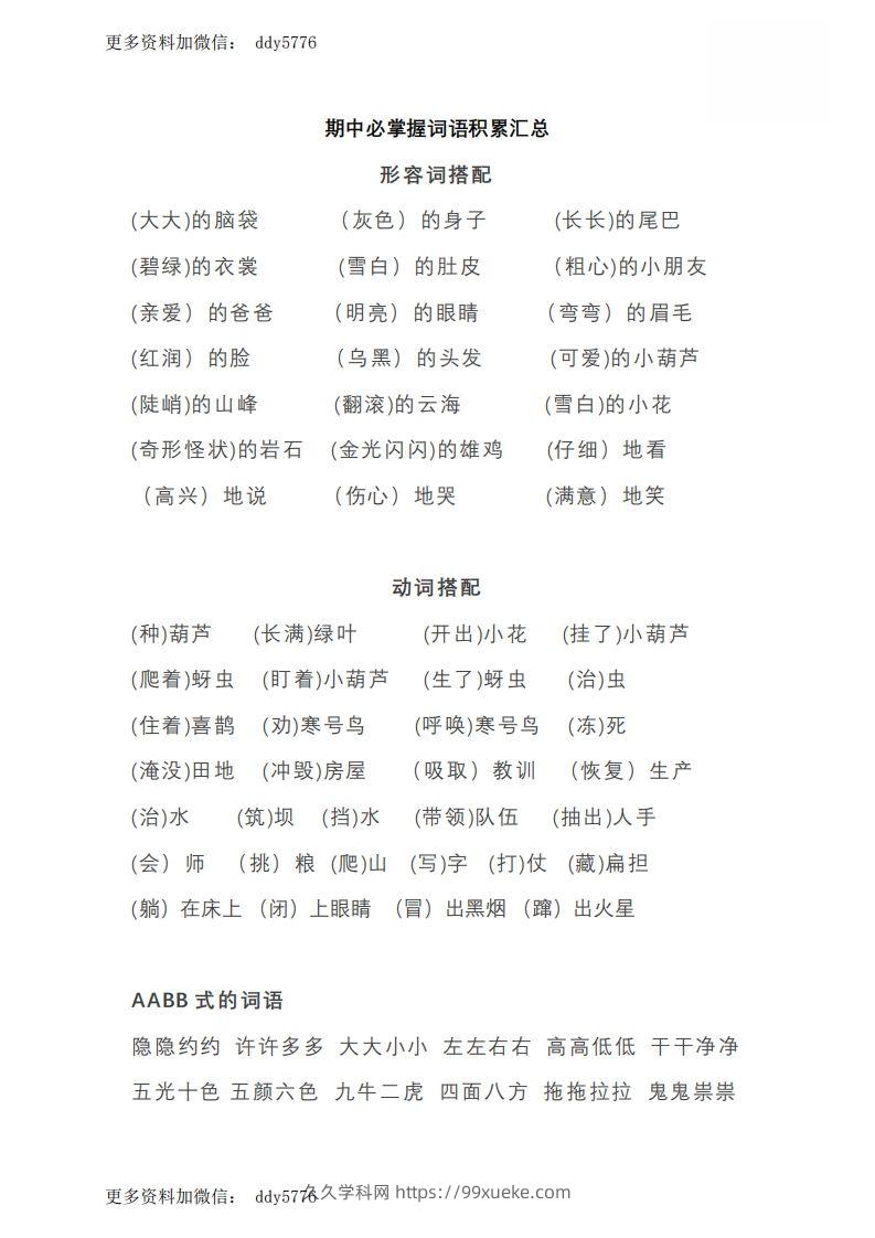 二（上）语文期中必掌握句子古诗谚语积累汇总-久久学科网