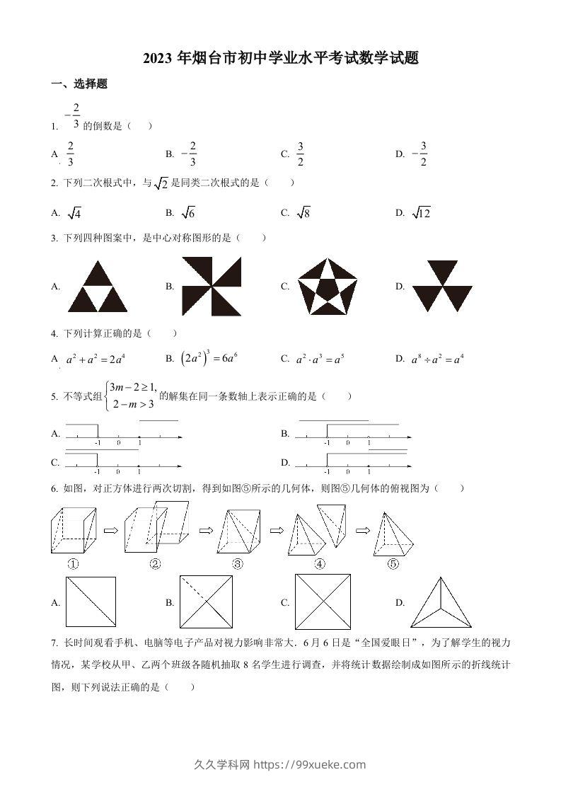 2023年山东省烟台市中考数学真题（空白卷）-久久学科网