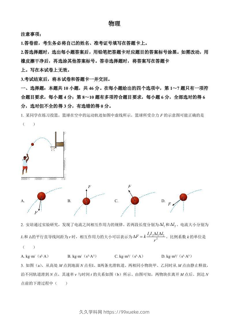 2023年高考物理试卷（辽宁）（空白卷）-久久学科网