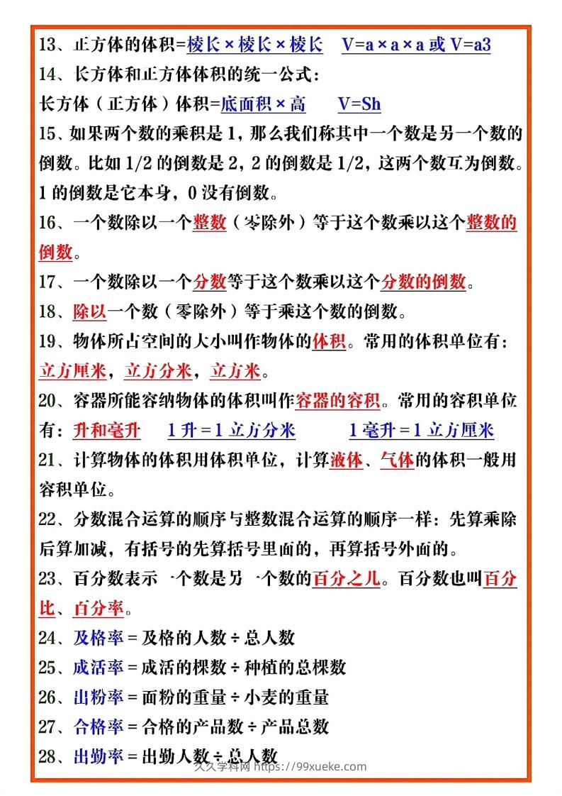 图片[2]-五年级数学下册必考重点公式（开学必背通用）-久久学科网