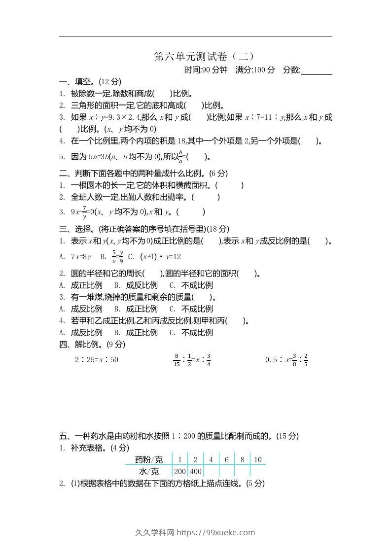 六下苏教版数学第六单元测试卷-2-久久学科网