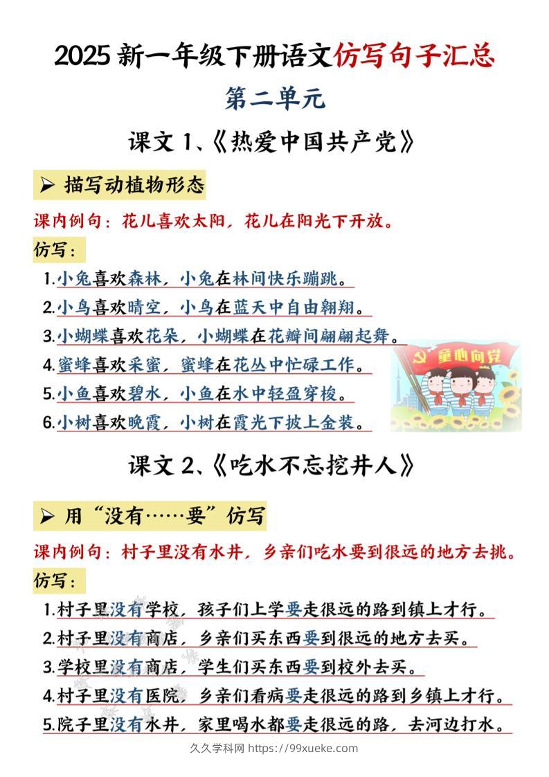 一年级下语文仿写句子汇总--久久学科网