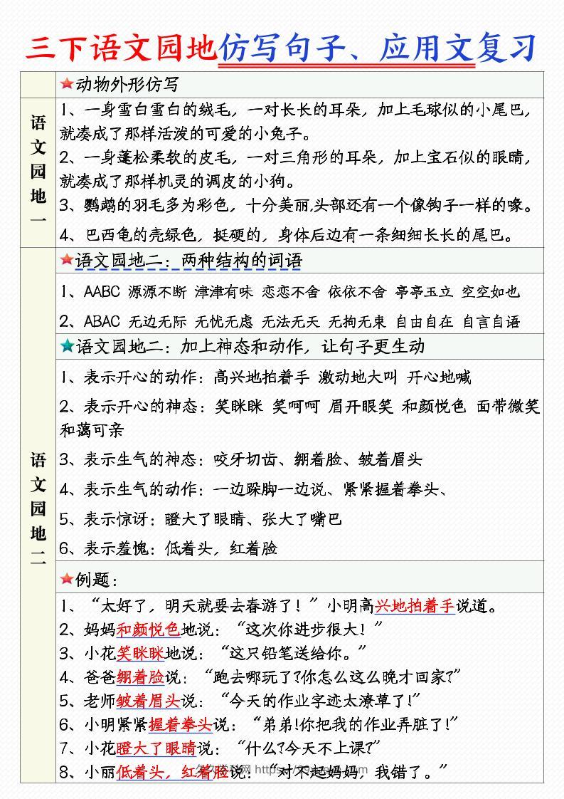 三年级下语文1-8单元语文园地句子仿写+应用文专练-久久学科网