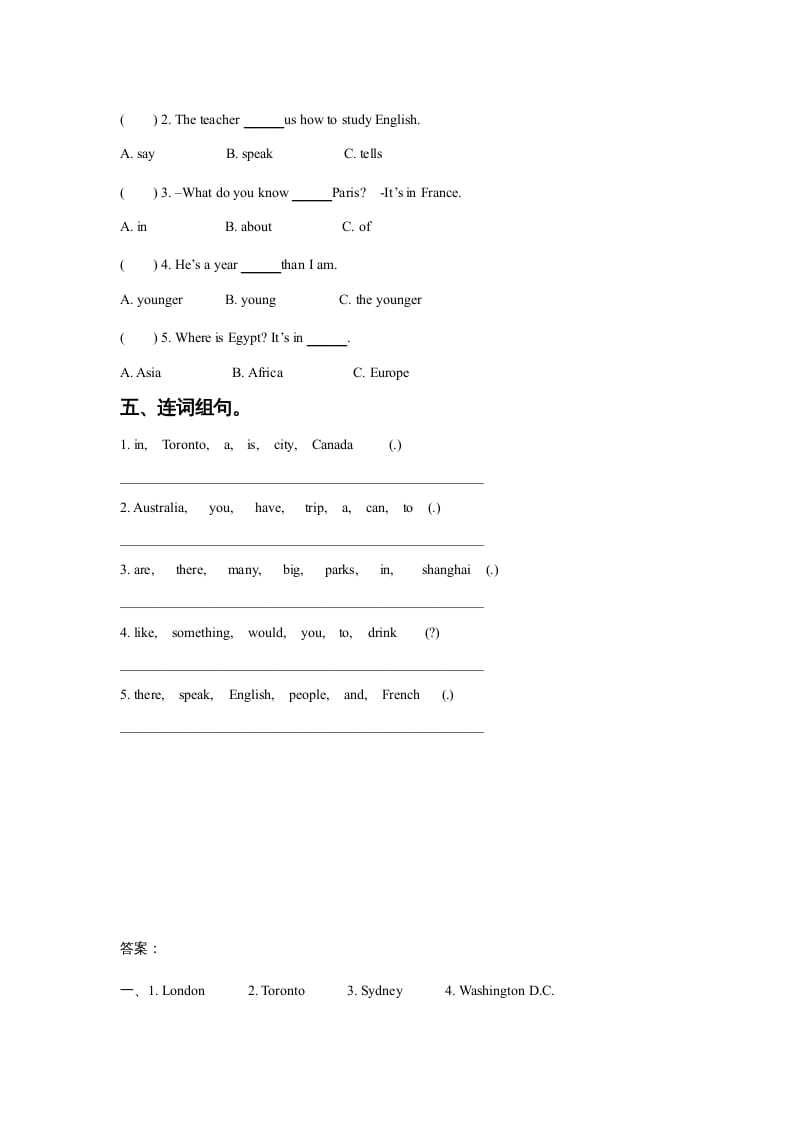 图片[2]-六年级英语上册Unit2AroundtheWorldLesson1同步练习3（人教版一起点）-久久学科网