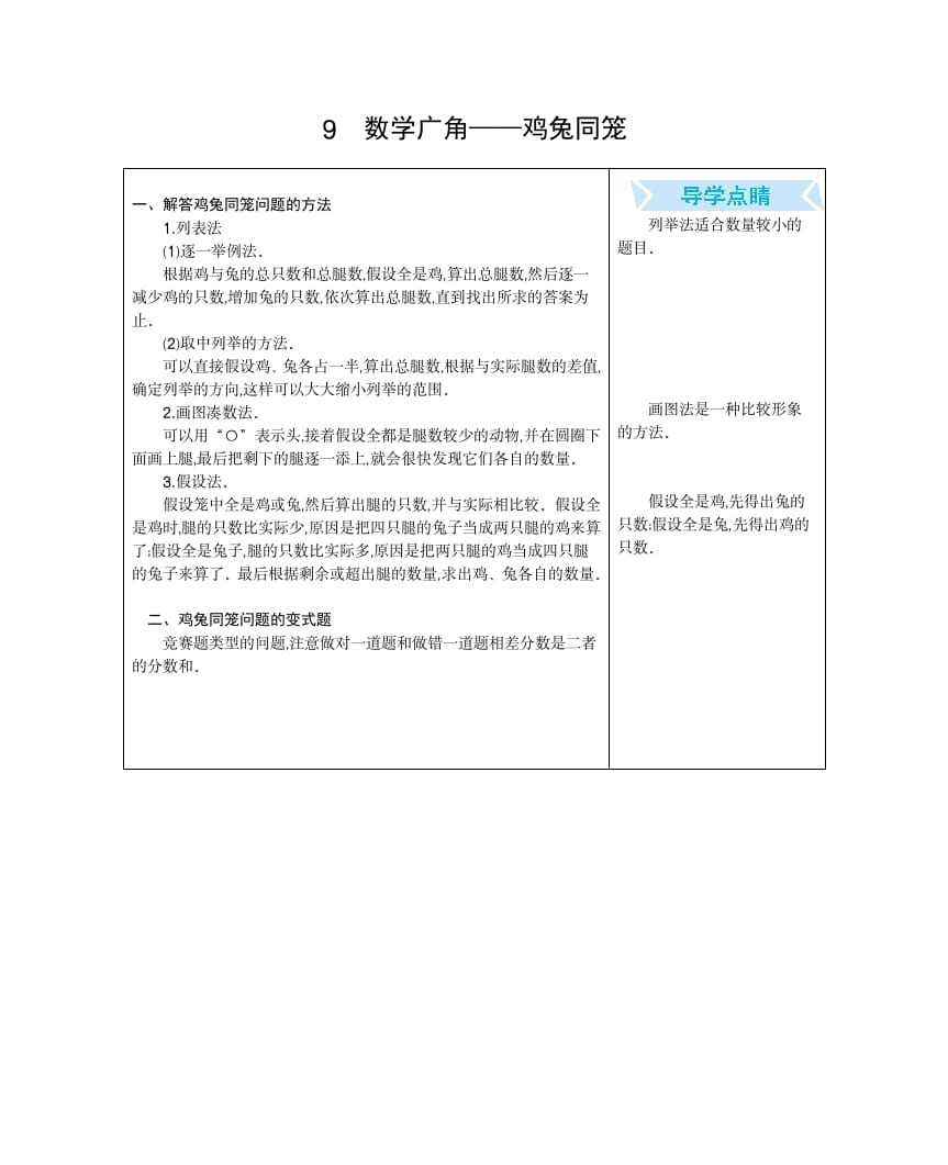 四年级数学下册9.广角—鸡兔同笼-久久学科网