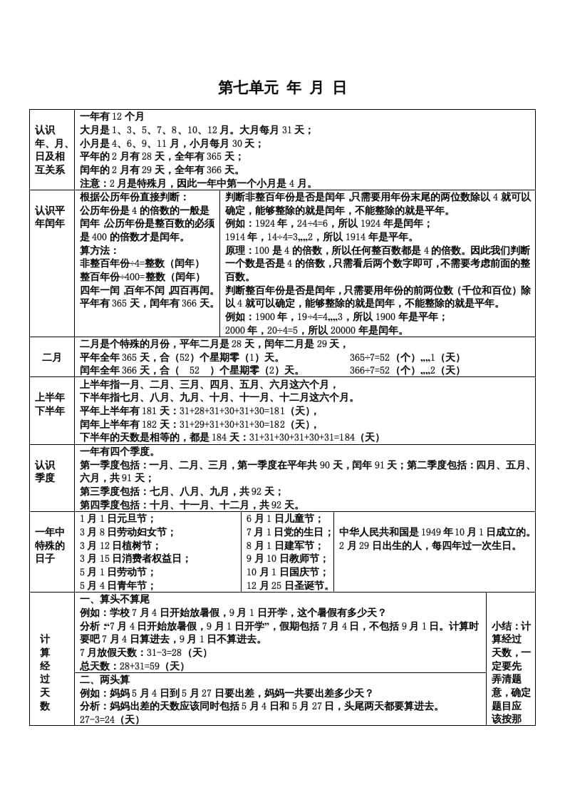 三年级数学上册第七单元年月日（北师大版）-久久学科网