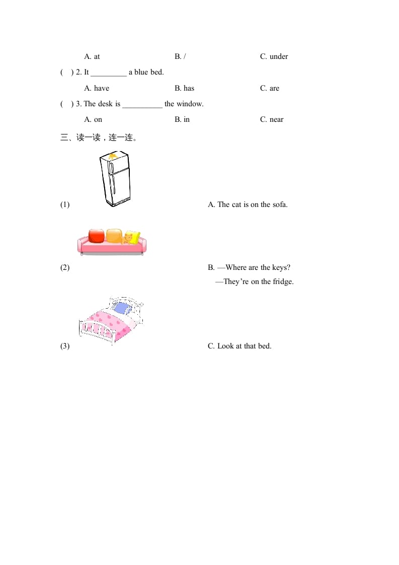 图片[2]-四年级英语上册Unit4_B_Let’s_learn同步习题（人教版一起点）-久久学科网