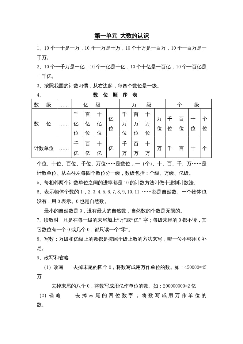 四年级数学上册第1单元归纳总结（人教版）-久久学科网
