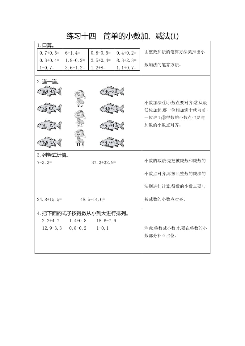 三年级数学下册14练习十四简单的小数加、减法（1）-久久学科网